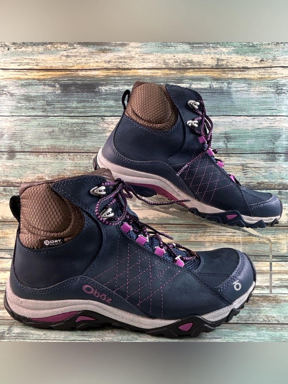 Oboz Sapphire Hiking Boots Womens Size 8M Waterproof Blue Nubuck Leather Lace Up